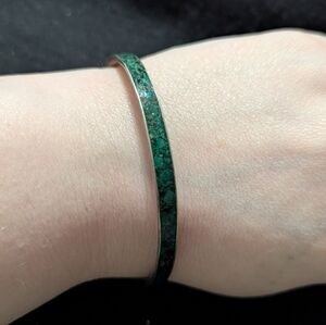 Vintage Sterling Silver Green Compressed Turquoise Bangle Statement Bracelet